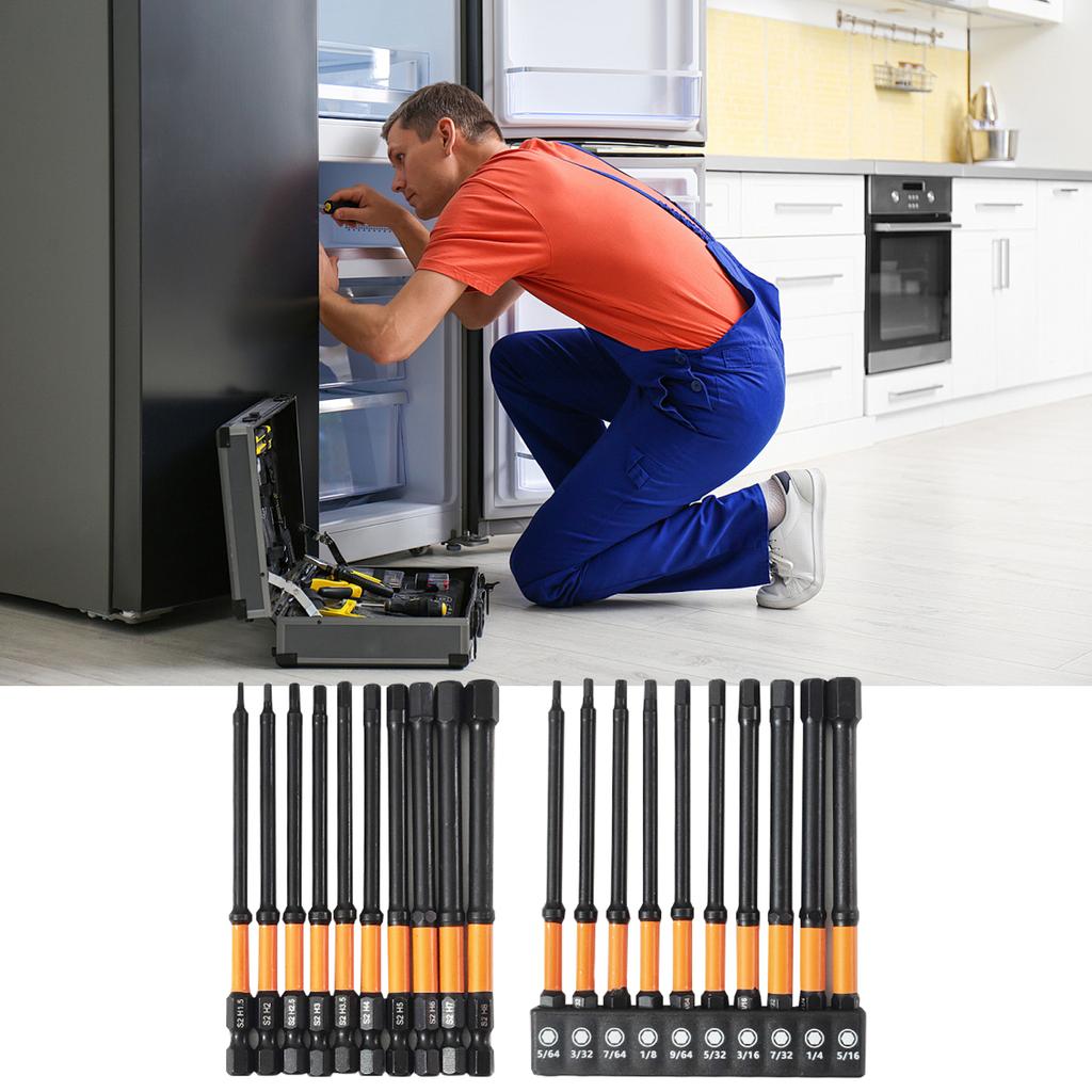 10Pcs Impact Hex Head Allen Wrenches Drill Bit Set 100mm H1.5-H8 Hex Shank Steel Hex Screwdriver Bit for Assembling