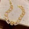 18K Gold Plated Zircon Square Bracelet - Elegant Korean Style Vintage Jewelry for Women