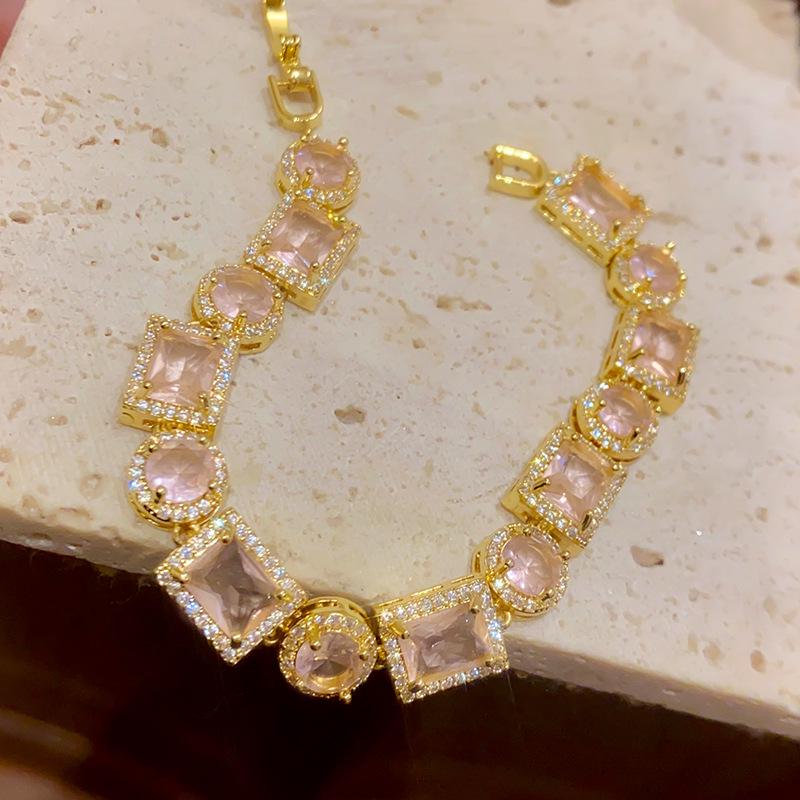 18K Gold Plated Zircon Square Bracelet - Elegant Korean Style Vintage Jewelry for Women