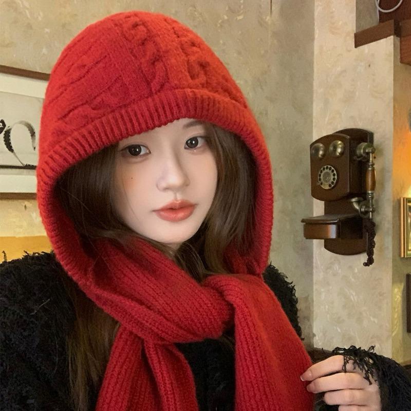 Women S Winter Warm Knit Scarf Hat One Piece For Cold Weather
