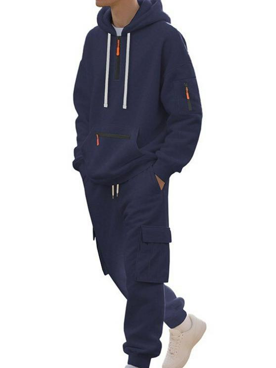 Set Felpa con Mezza Zip Casual da Uomo e Pantaloni della Tuta Multitasche 2025