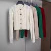 Women's European Style Chunky Knit Wool Cardigan - High Waist Cropped Autumn Sweater