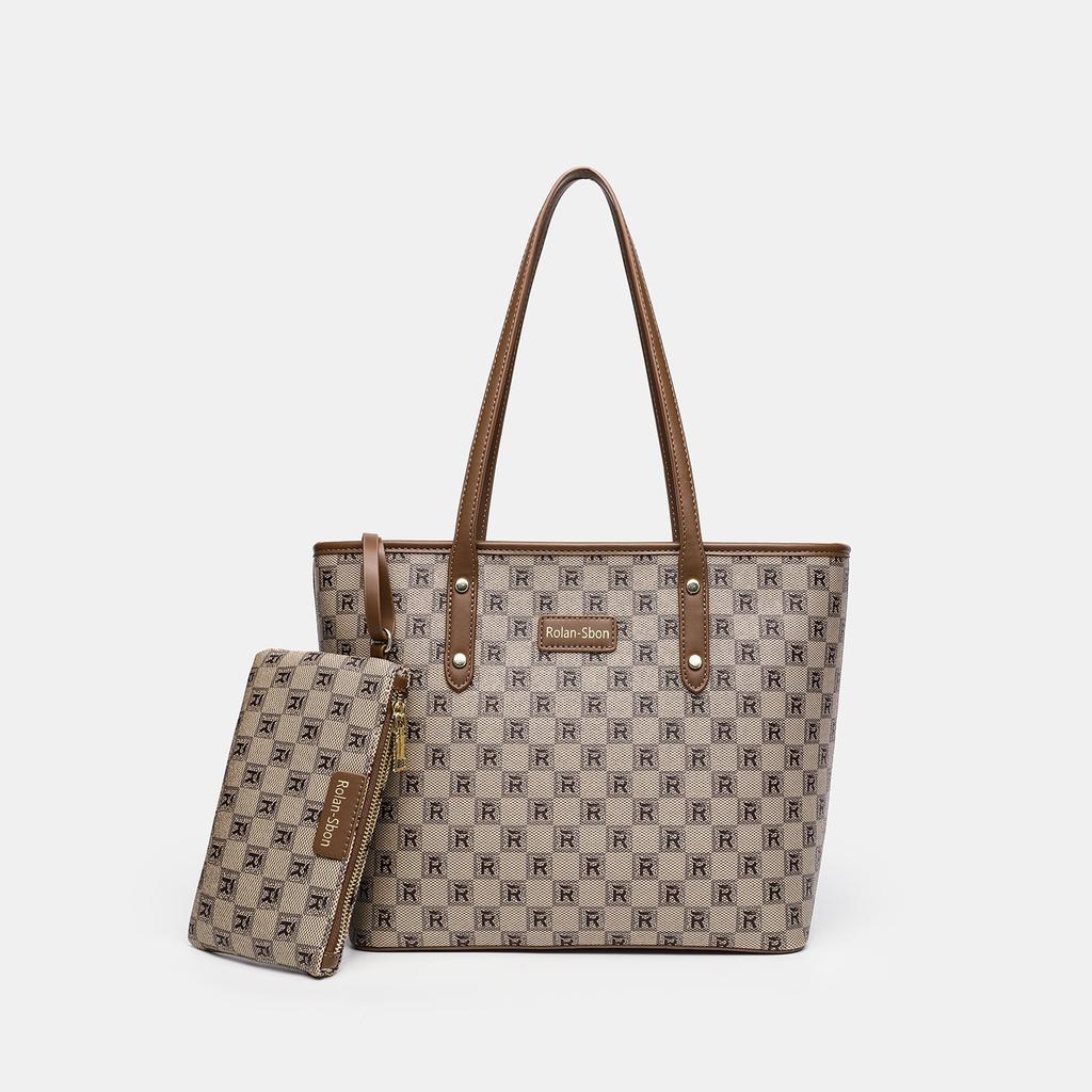 Branded Women's Bag, Large-capacity Tote Bag, Vintage Checkered Pattern Shoulder Bag, Two-piece Set, Casual Large Bag Manufacturer