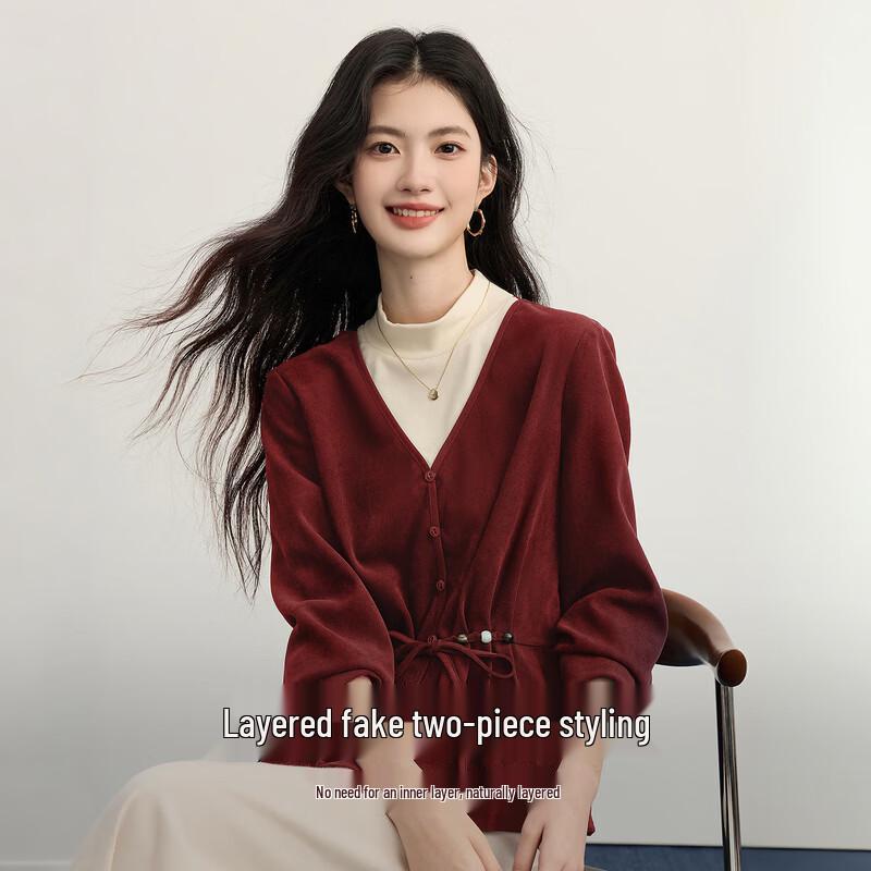 Women s Faux Layered Beaded High-Neck Blouse XL