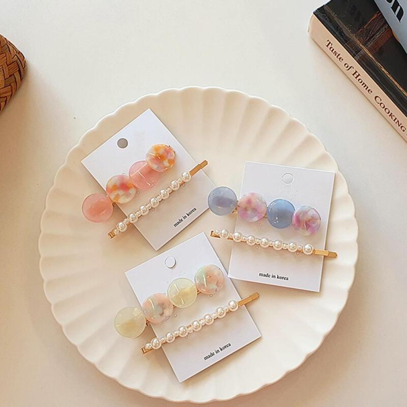 Women s Round Marble Mini Pearl Hairpin Set of 2 CD8010_Blue