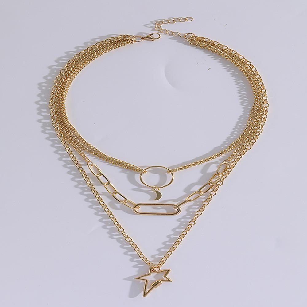 Elegant Gold Star And Moon Multi Layer Necklace For Women Perfect For Everyday Fashion