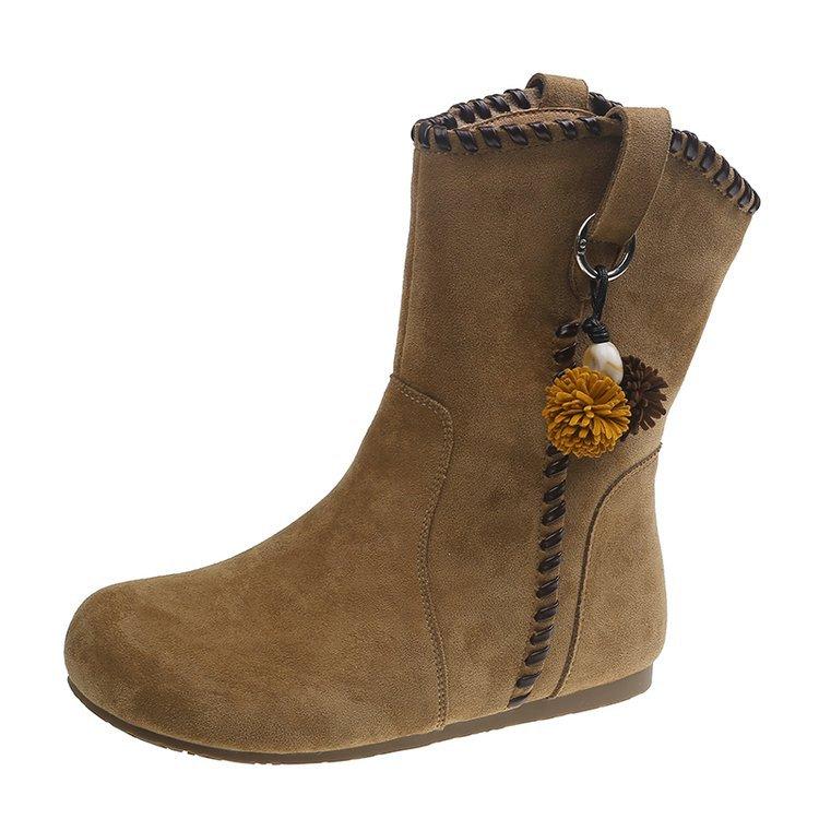 

[youshilai] National style hairball inner height-increasing short boots 2025 new autumn and winter retro flat-bottomed Martin boots 40