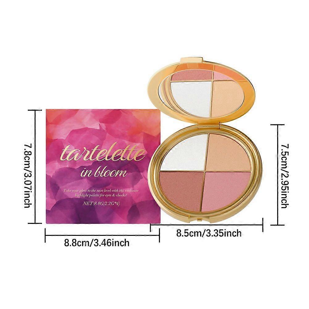 4-Color Multifunctional Palette - Highlighter & Blush with Mica & Vitamin E, 8.8g - Natural Glow, Silky Texture, Travel-Friendly with Mirror