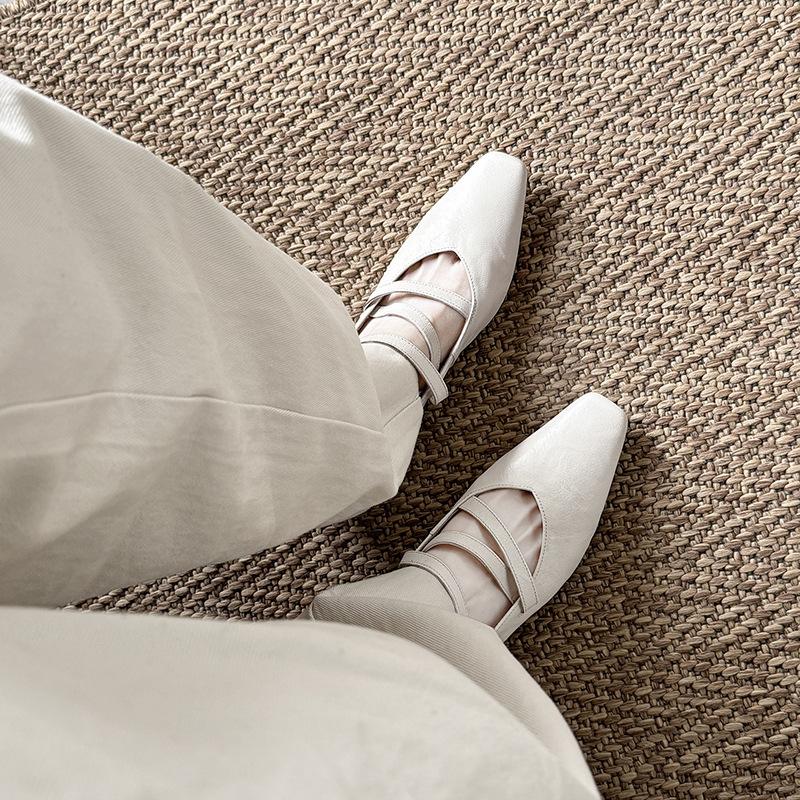 The Same Retro Mary Jane Single Shoes Women's 2025 Spring New Flat Bottom Square Head Buckle Belt Leather Women's Shoes