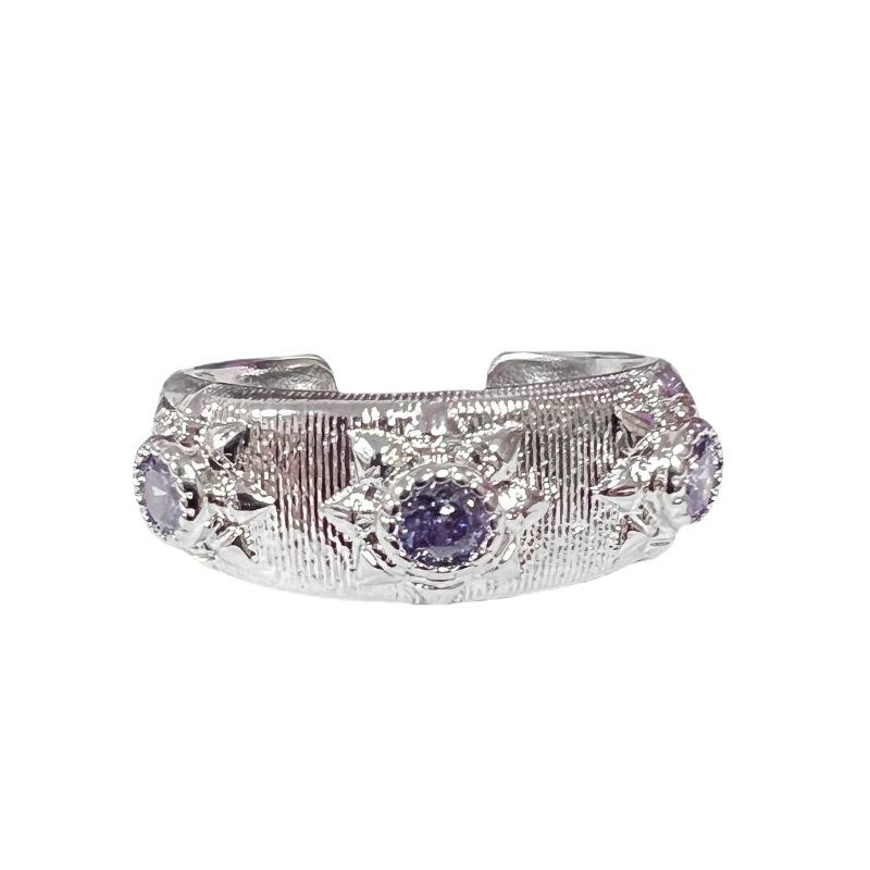 Nine Purple Isolation Purple Zircon Brushed Open Ring Female Niche Design Advanced Personality Light Luxury Ring