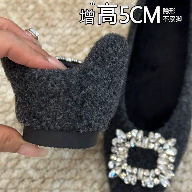 Inner height increase French new Mary Jane feeling spring square head single shoes women's shoes shallow mouth rhinestone 2025
