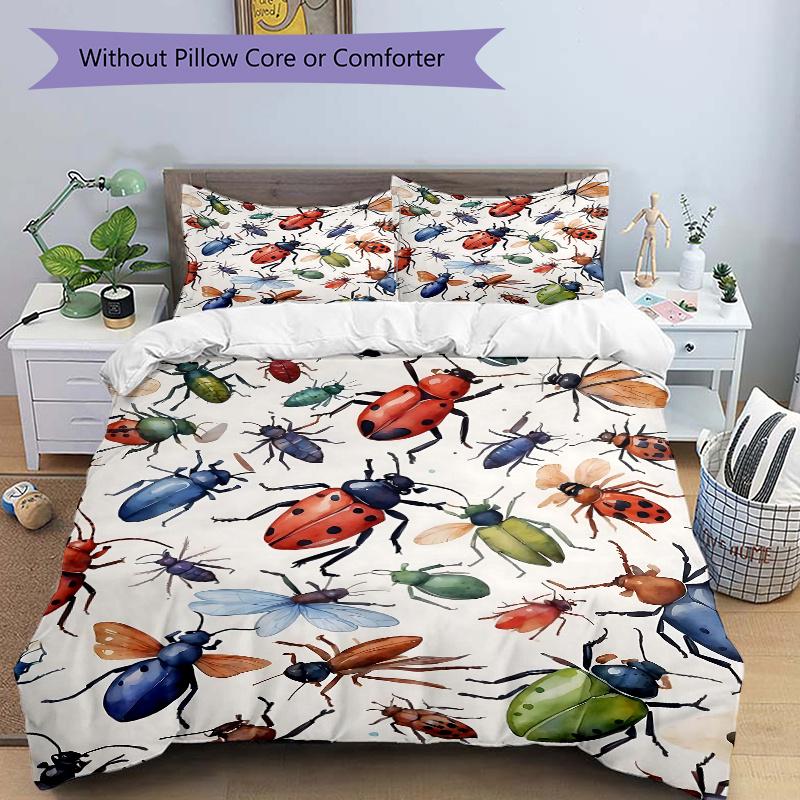 

3pcs Insect Design Bedding Set, Including 1 Quilt Cover and 2 Pillow Shams, Without Filling, Soft and Comfortable Home Bedroom Fabric, Fashi 135x200cm