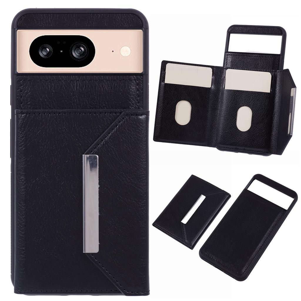 For Google Pixel 8 Case Leather Phone Back Cover with Card Slot Kickstand