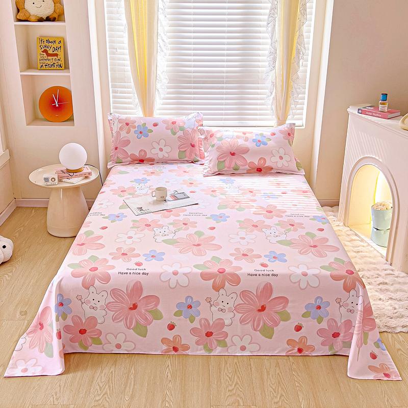 100% Cotton Country Floral Flat Sheet 3 Pieces Tulip Bed Sheet Set Soft Botanical Flower Blossoms Bed Cover with 2 Pillow Cases