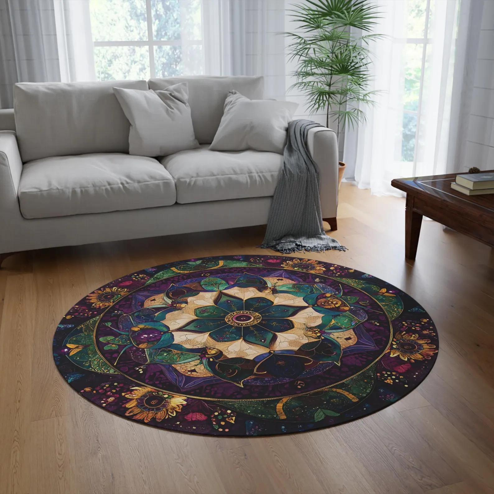 

Ethnic Themed Rug Round Rug Mandala Round Carpet Mandala Pattern Round Popular Rug for Living Room Home Decor Gift for Her 60cm