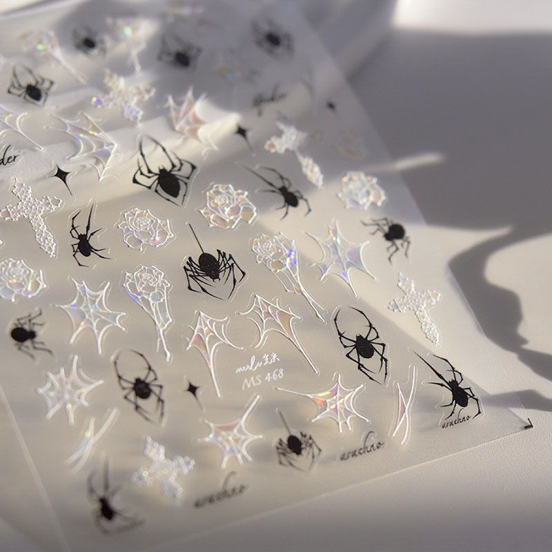 

Spider Web Rose Cross Star Nail Art Sticker Tomoni Shell Light Dark Black Punk Nail Sticker Nail Ornament White Spider 468