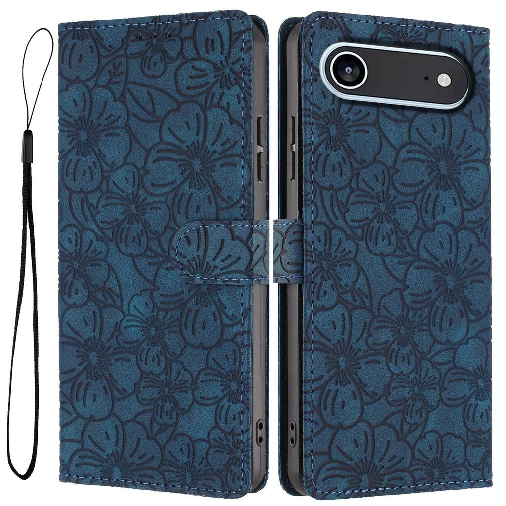 For iPhone Air Flip Case Cherry Blossom Pattern Leather Wallet Stand Phone Cover with Wrist Strap