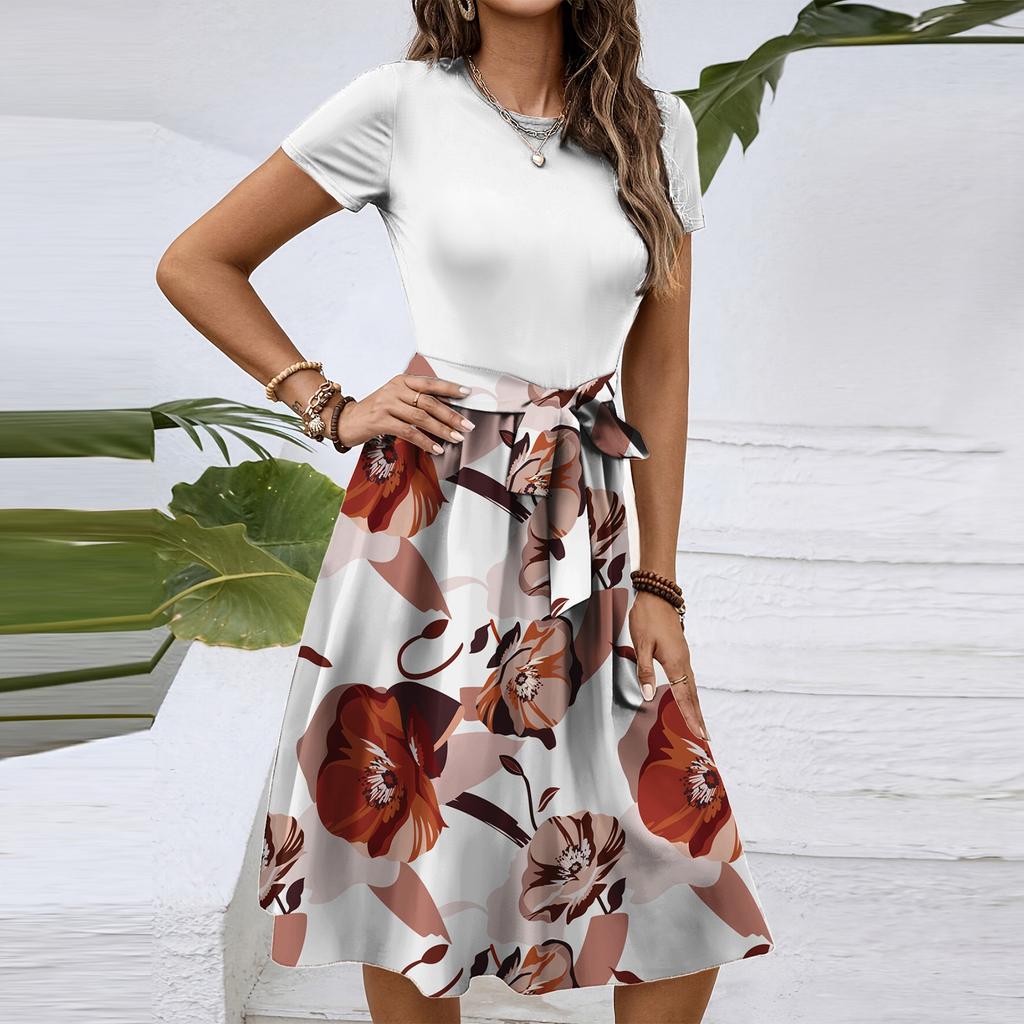 Dámské módní retro vzorované tištěné barevně blokované šaty