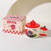 Creative Apple Cat Mug with Lid High Pretty Couple Ceramic Cup Souvenir Gift Cup for Best Friends Breakfast Cup