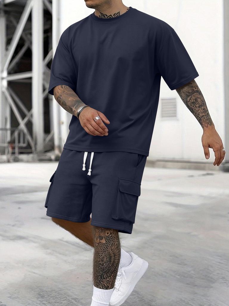2024 Men's Summer Fashion T-Shirt and Workwear Shorts Set - Casual Sportswear Suit
