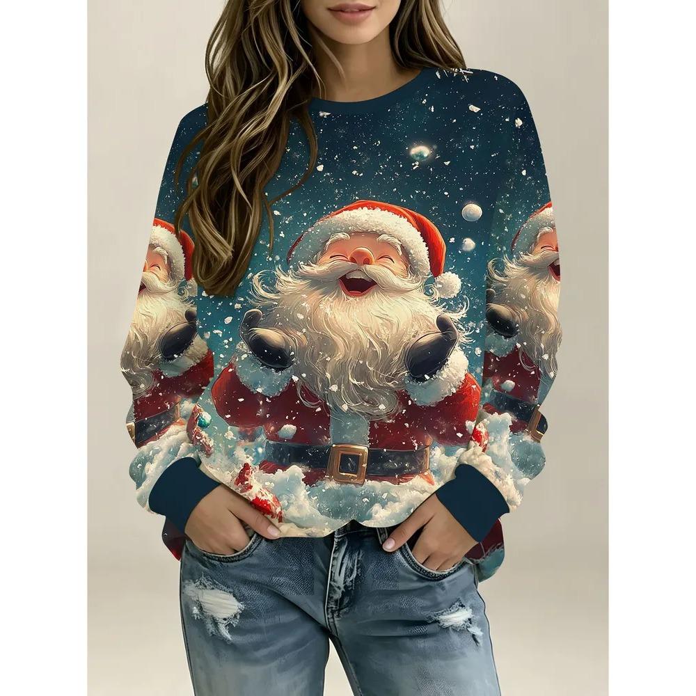 Autumn Winter Comfortable Fashionable Fun Christma Halloween 3d Printed Round Neck Long Sleeve Pullovers Casual Sports Versatile Loose Pullovers