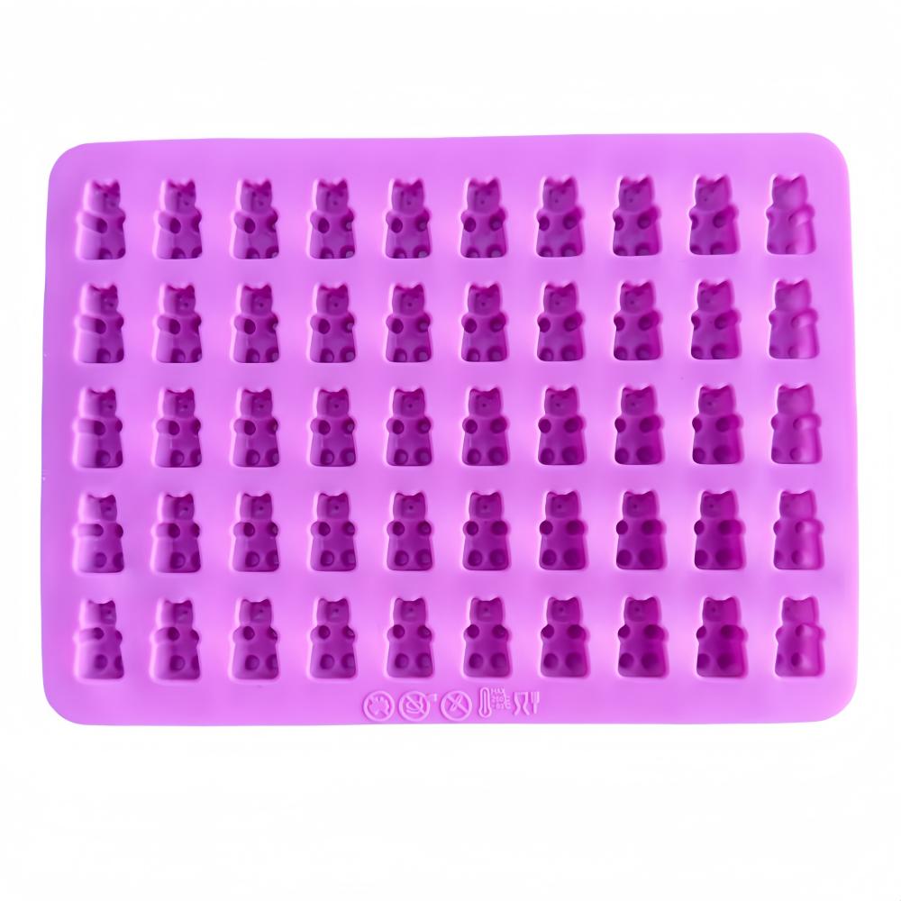 

50 Grids Gummy Molds Bear Candy Silicone with 2 Droppers Silicone Non-stick Chocolate Molds DIY Multi-Shape Jelly Fondant Tools розовый