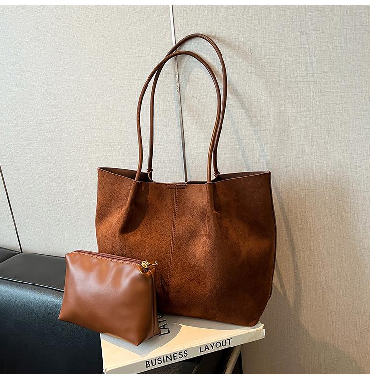 Fashion versatile matte tote bag large capacity women s commuter bag simple retro shoulder handbag