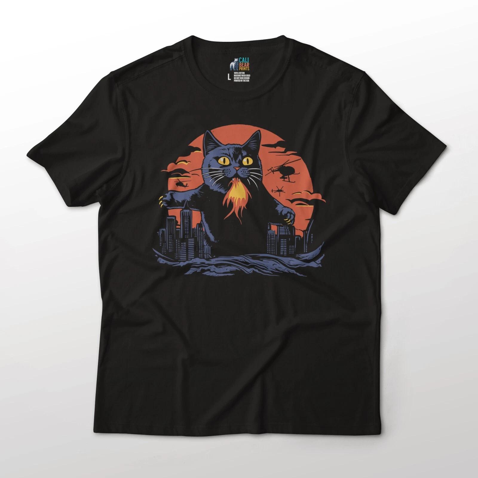 Giant Cat Monster Art Retro Style Aesthetic Graphic T-T-Shirt 2XL