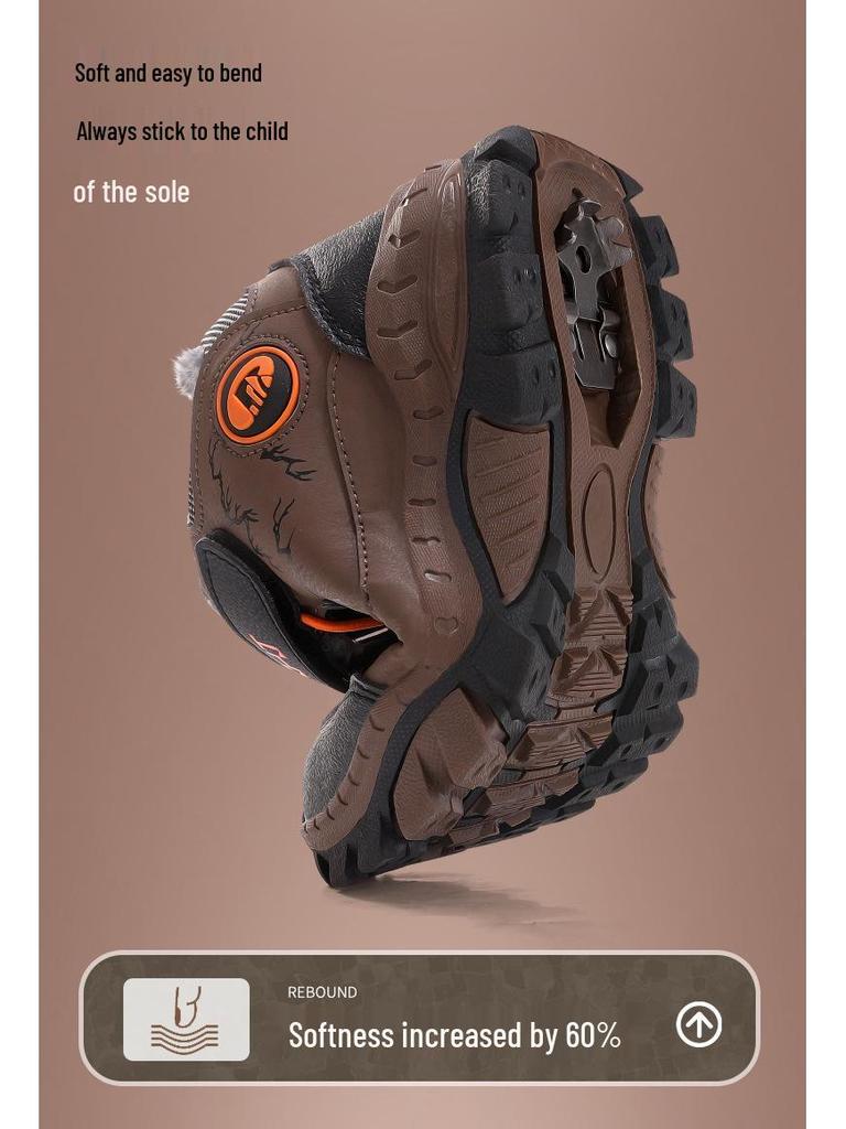 2025 Winter Boys' Non-Slip Large Cotton Shoes with Velvet Lining