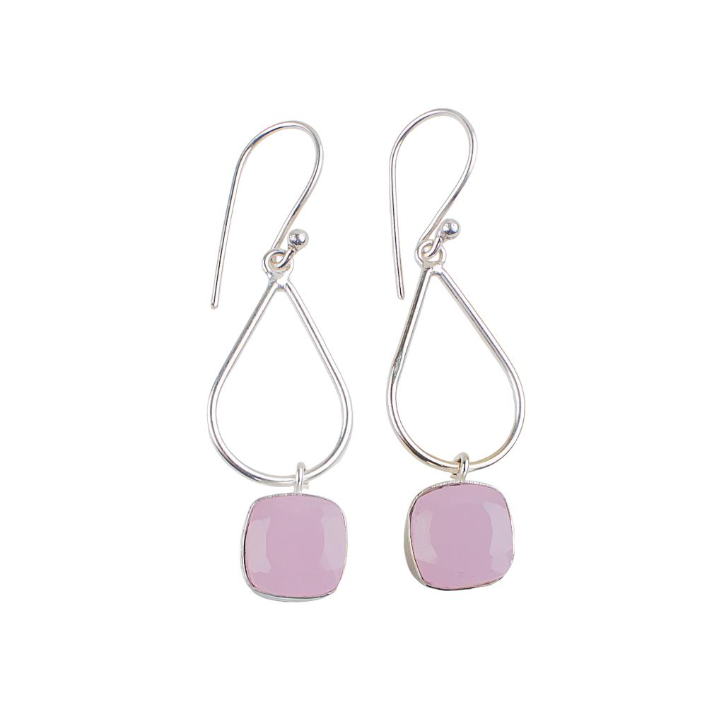 Rose Chalcedony Gemstone 925 Sterling Silver Handcrafted Jewelry Earrings 1.90" EE-7-16