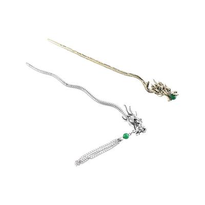 Wave Shape Dragon Hair Stick Beaded Chinese Style Hair Clip Elegant Hanfu Tassel Hairpin  Party