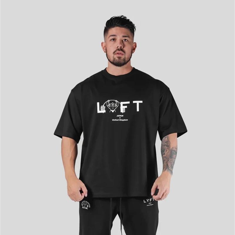 Jointly Men Running Sports Cotton T-shirt Fitness Bodybuilding Loose Print Shirt Summer Male Jogging Training Gym Clothing