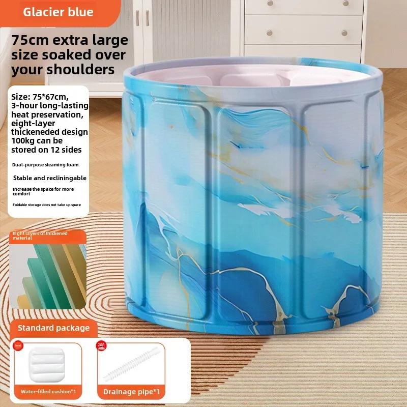 Apaļa, saliekama vanna bērniem un pieaugušajiem, pārnēsājama vanna, vannas istabas SPA, ērta uzglabāšana, salokāms peldes spainis ar vāku