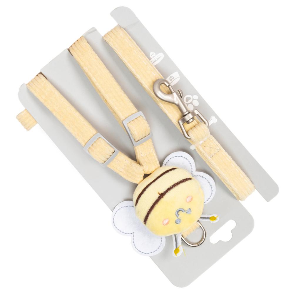 Dog Harness Leash Set Soft Corduroy Cute Bee Decoration Adjustable Breathable Pet Harness and Leash for Dogs Cats