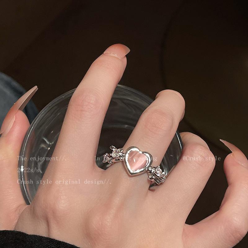Light luxury fashion high sense pearl zircon copper ring women's design sense retro personality open index finger ring simple