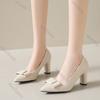 Elegant Heel Women's Shoes Spring Auutmn New Bow Ladies Temperament Thick High Heels Pointed Toe Woman Shoes Solid Women's Heels