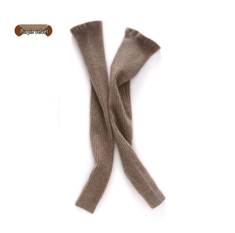 Women's 100% Pure Cashmere Striped Knee-High Warm Knitted Leg Pads