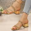 Fashion Luxury Women Sandals Fashion Shiny Crystals Sandals Female Thick Heel Party Shoes Woman Summer Woven Strap High Heeled Sandles