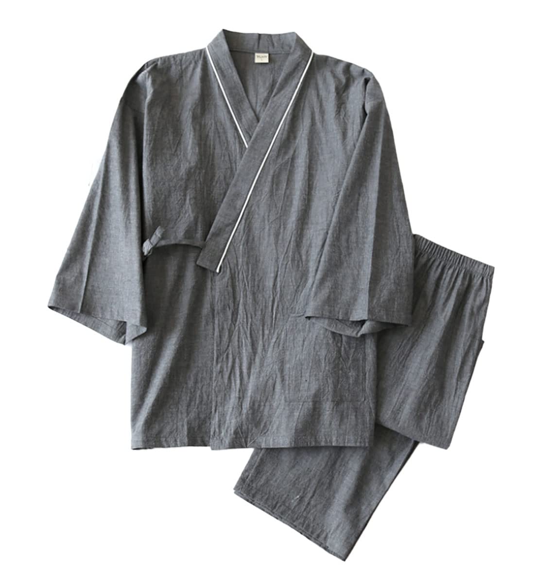 

DIAFELIZ Men s Jinbei (Top and Bottom Set), 100% Cotton, Gray, Size L