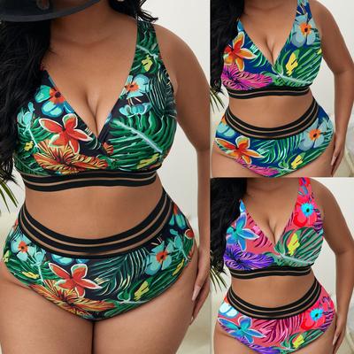 Női bikini, 2023, új, V-nyakú bikinikészlet, növényi virágos fürdőruha Push Up, párnázott, magas derekú bikini fürdőruha strandruha