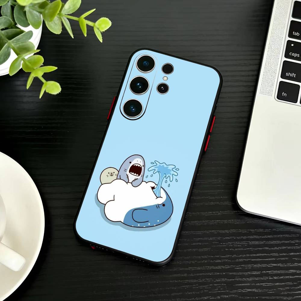 H-Cute Shark Phone Case For Samsung S26,S25,S24,S23,S22,S30,S21,Ultra,Plus,FE 5G Black Soft Cover