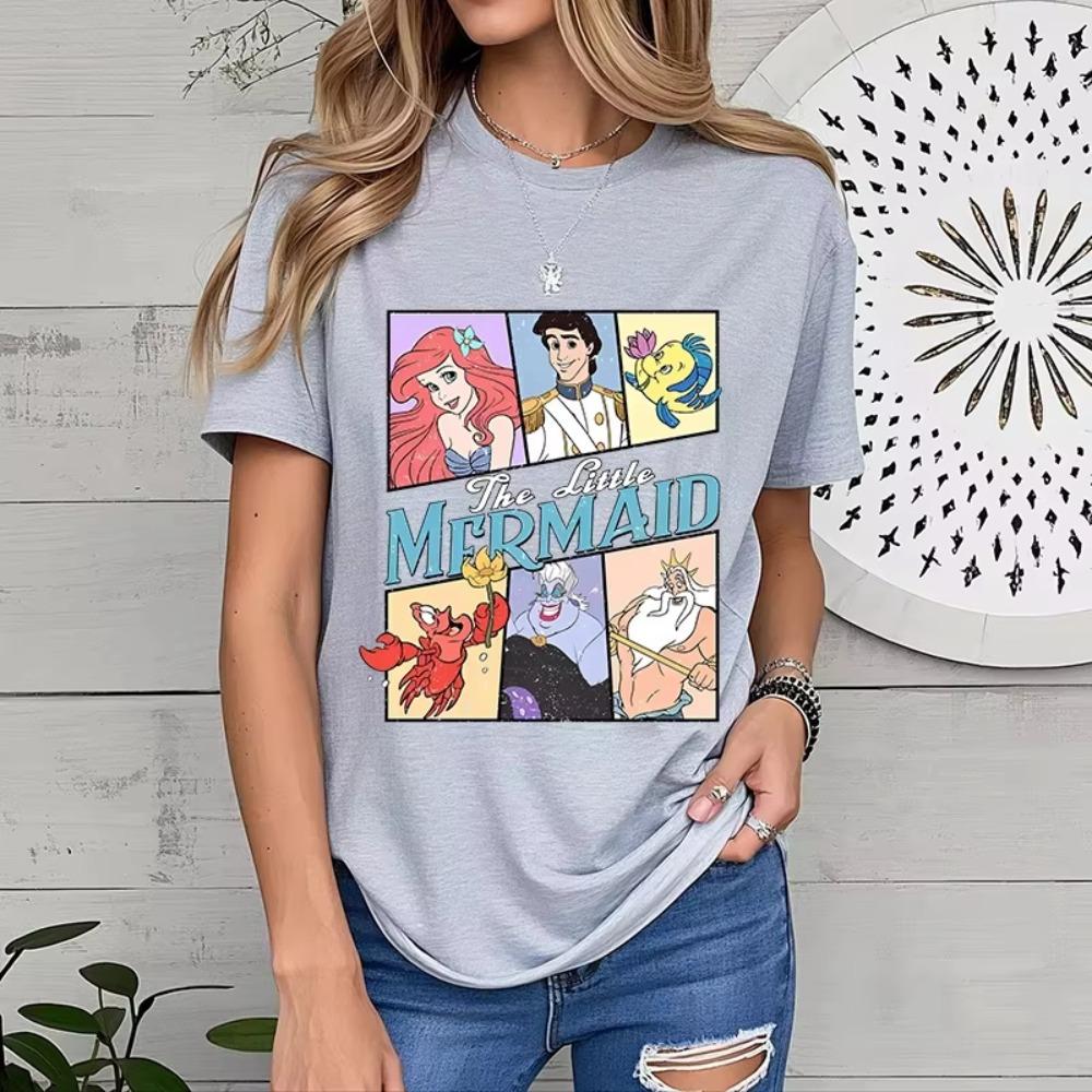 Disney La Sirenetta Ariel Stampa Donna Moda Estiva Casual Maglietta da Donna Cotone Puro Manica Corta Top Personalizzato