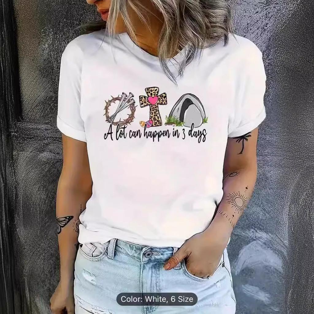 European and American spot printed crew neck T-shirt spring and summer casual short-sleeved crew neck top short-sleeved women's T-shirt