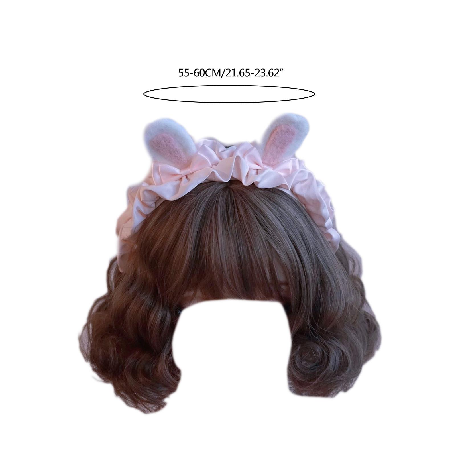 

Повязка на голову с заячьими ушками для женщин и девочек, праздничная повязка для волос с рюшами и милыми украшениями с бантом, аксессуары для косплея