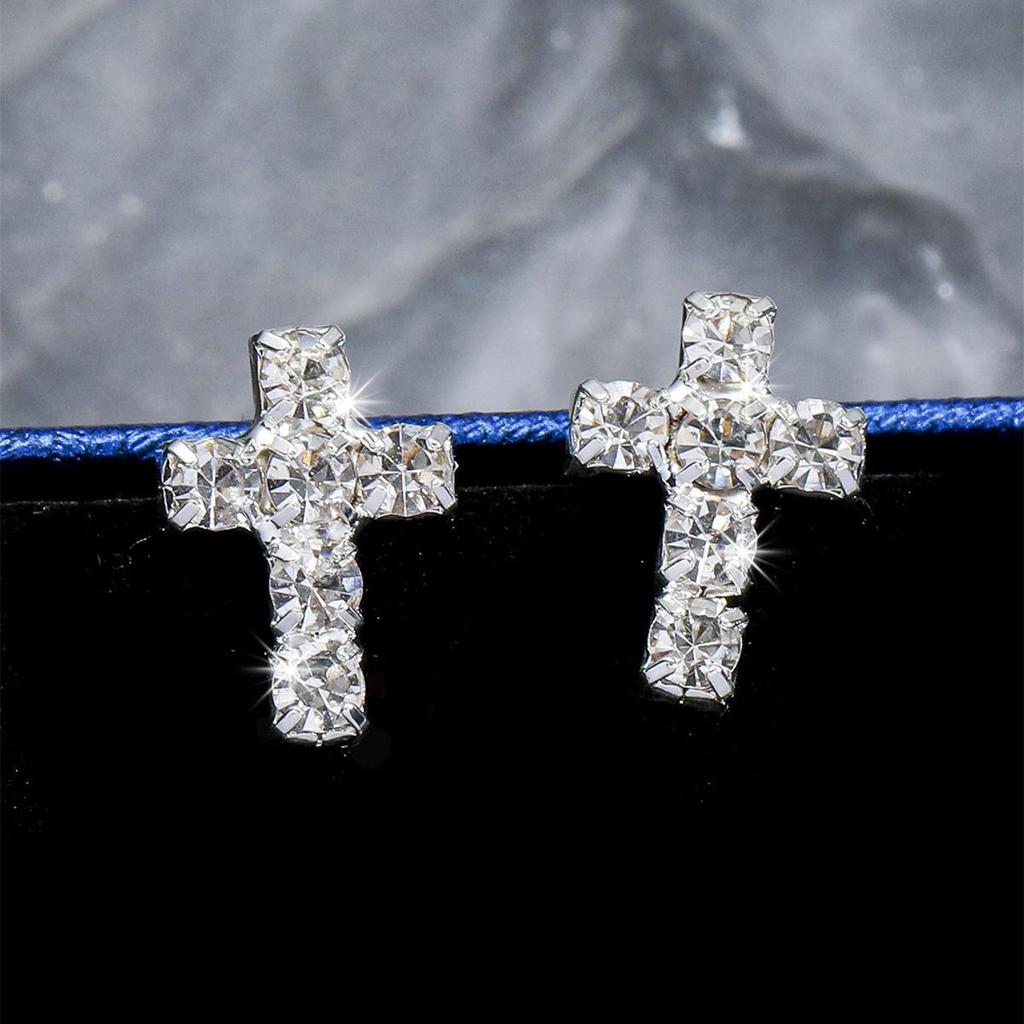 All-Copper Rhinestone Cross Stud Earrings for Women
