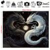 2D Flat Printing Yin Yang Dragon Tapestry, Starry Sky Dragon Art Backdrop for Bedroom