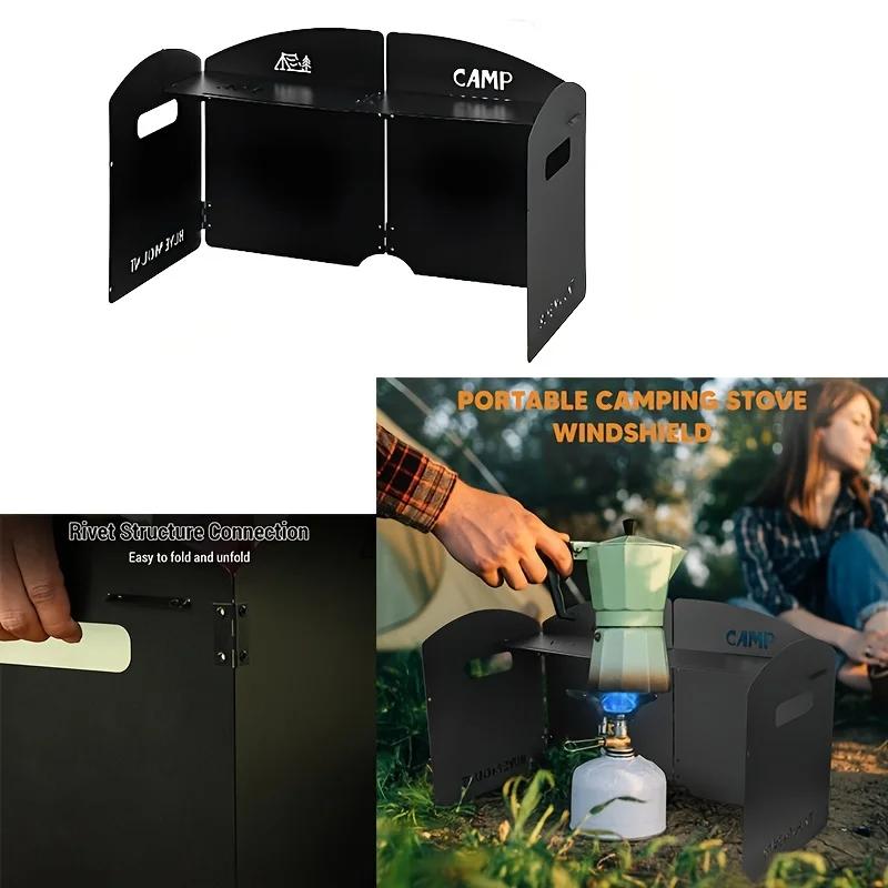 4-Sided Windproof Camping Windbreak Screen for Outdoor Cooking & BBQ - Foldable Portable Design with Spice Storage Shelf