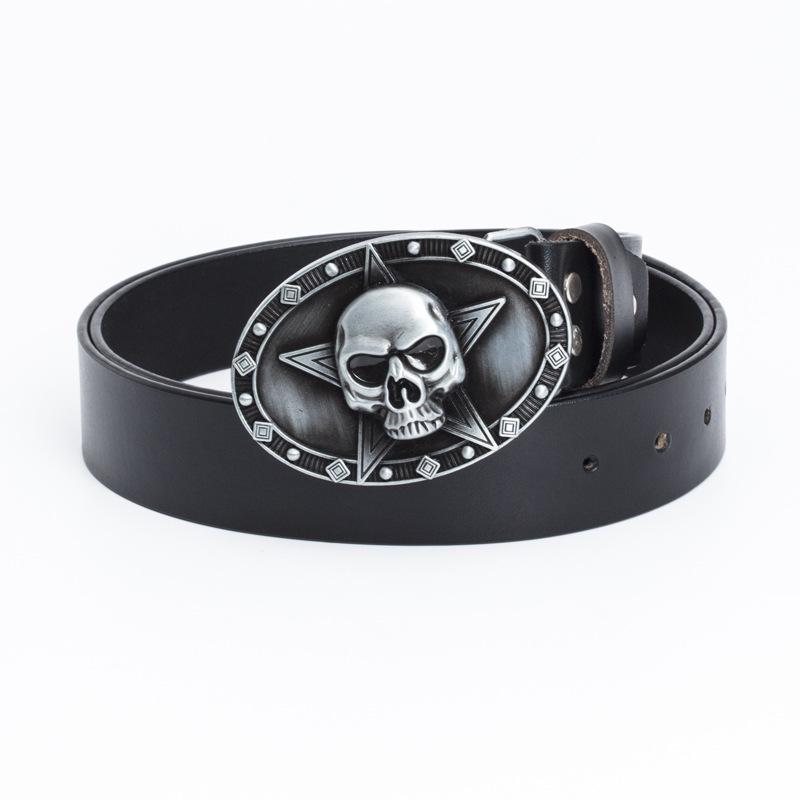 Lotte Jinsen Retro Leather Skull & Star Youth Belt, Trendy Fashion Cowhide Waistband 100 cm серебряная пряжка черный ремня