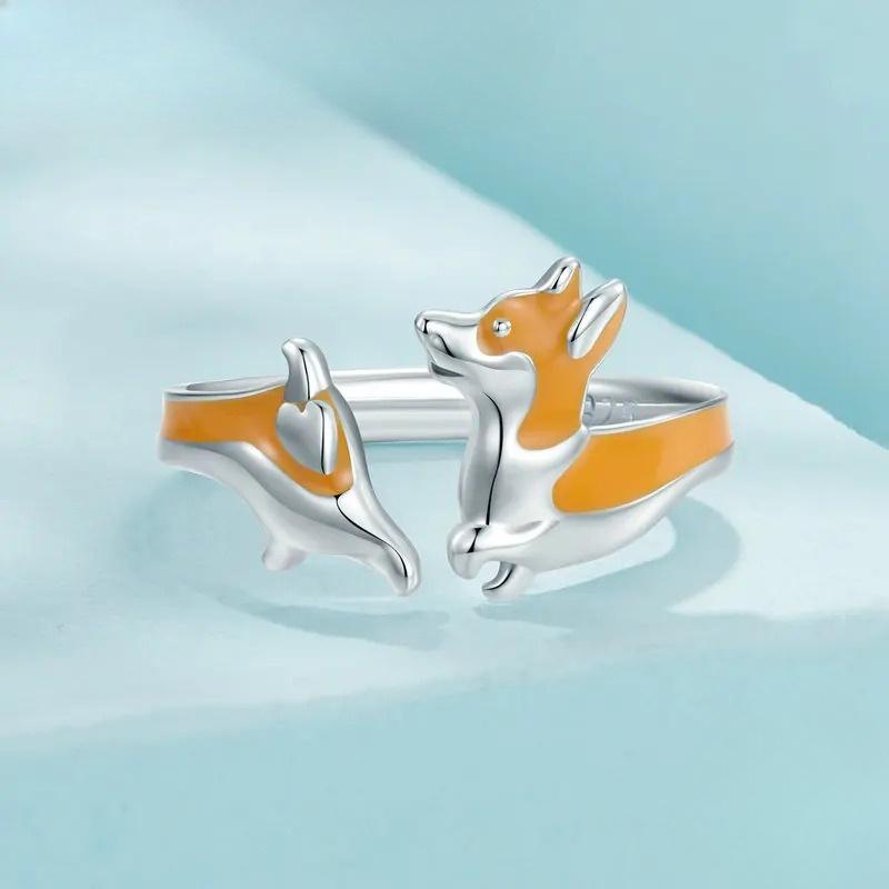 Cute Corgi Dog Open Ring Ladies Girls Exquisite Jewelry Party Birthday Anniversary Gift Selection