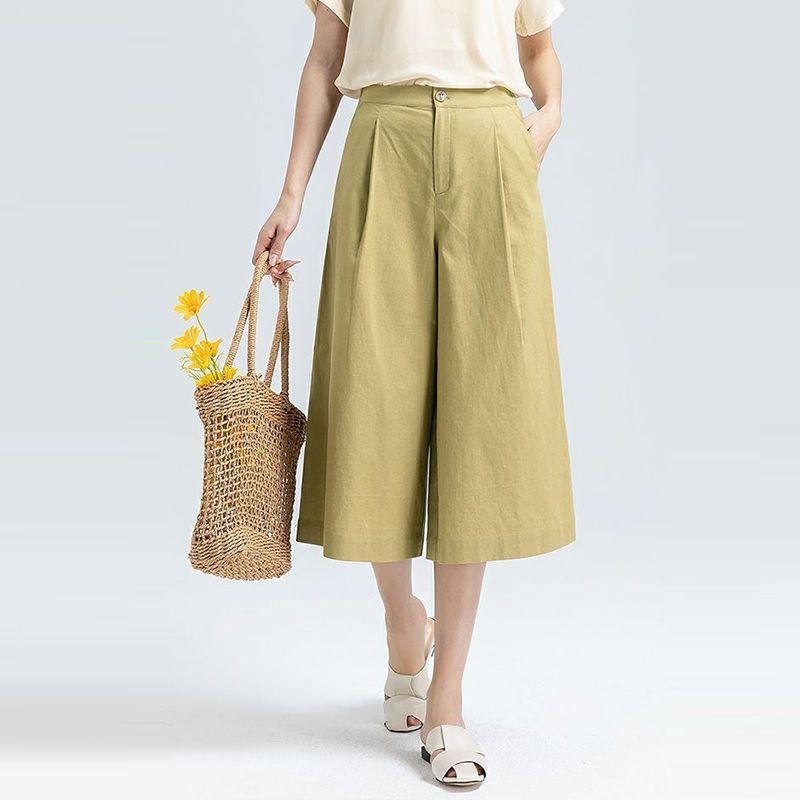 Cotton Wide Leg Pants for Women In Summer High Waisted Loose Fitting Seven Quarter Skirt Pants for Women
